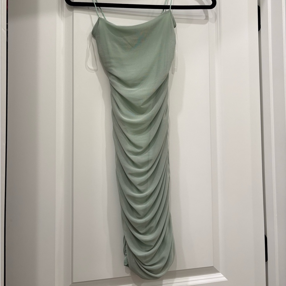 Elegant Mint Green Ruched Dress